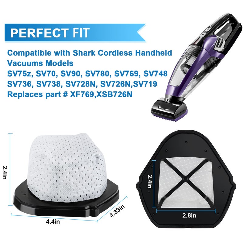 Leadaybetter 6 Pack Dust Cup Filters Replacement for Shark Cordless Handheld Vacuum SV780 SV75Z SV728N SV726N, Replacement Part# XF769, XSB726N - Image 2